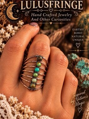 FINAL PRICE Handcrafted Copper Ring with Turquoise Gemstones - Enchanted